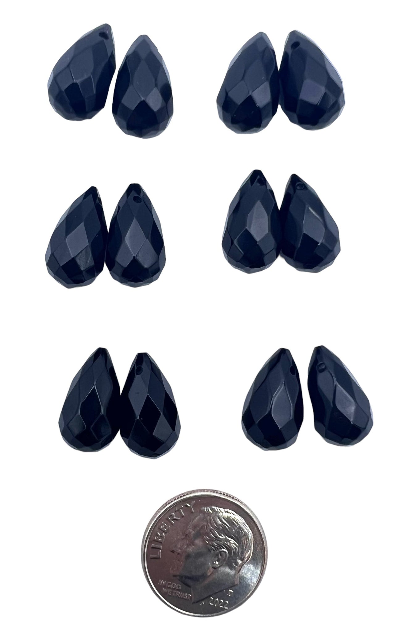 Black Onyx Faceted 8x14mm Briolette Bead Pairs (One Pair) -