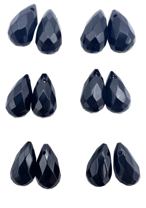 Black Onyx Faceted 8x14mm Briolette Bead Pairs (One Pair) -