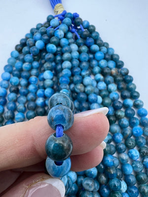 Blue Apatite Large Hole 8mm Round Beads 7.5 inch Strand -