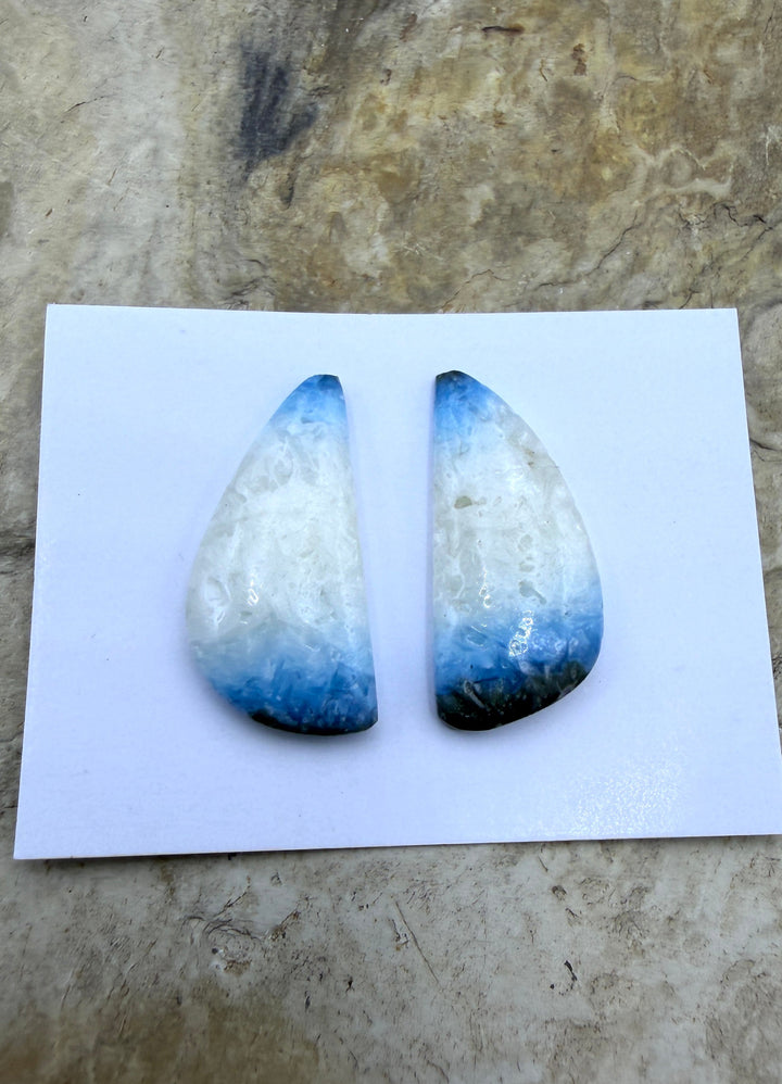 Blue Glacierite Cabochon Pair 10x22mm - Glacierite