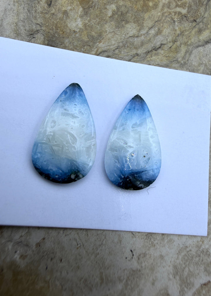 Blue Glacierite Cabochon Pair 12x18mm - Glacierite