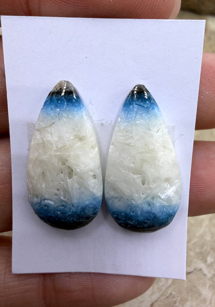 Blue Glacierite Cabochon Pair 13x25mm - Glacierite