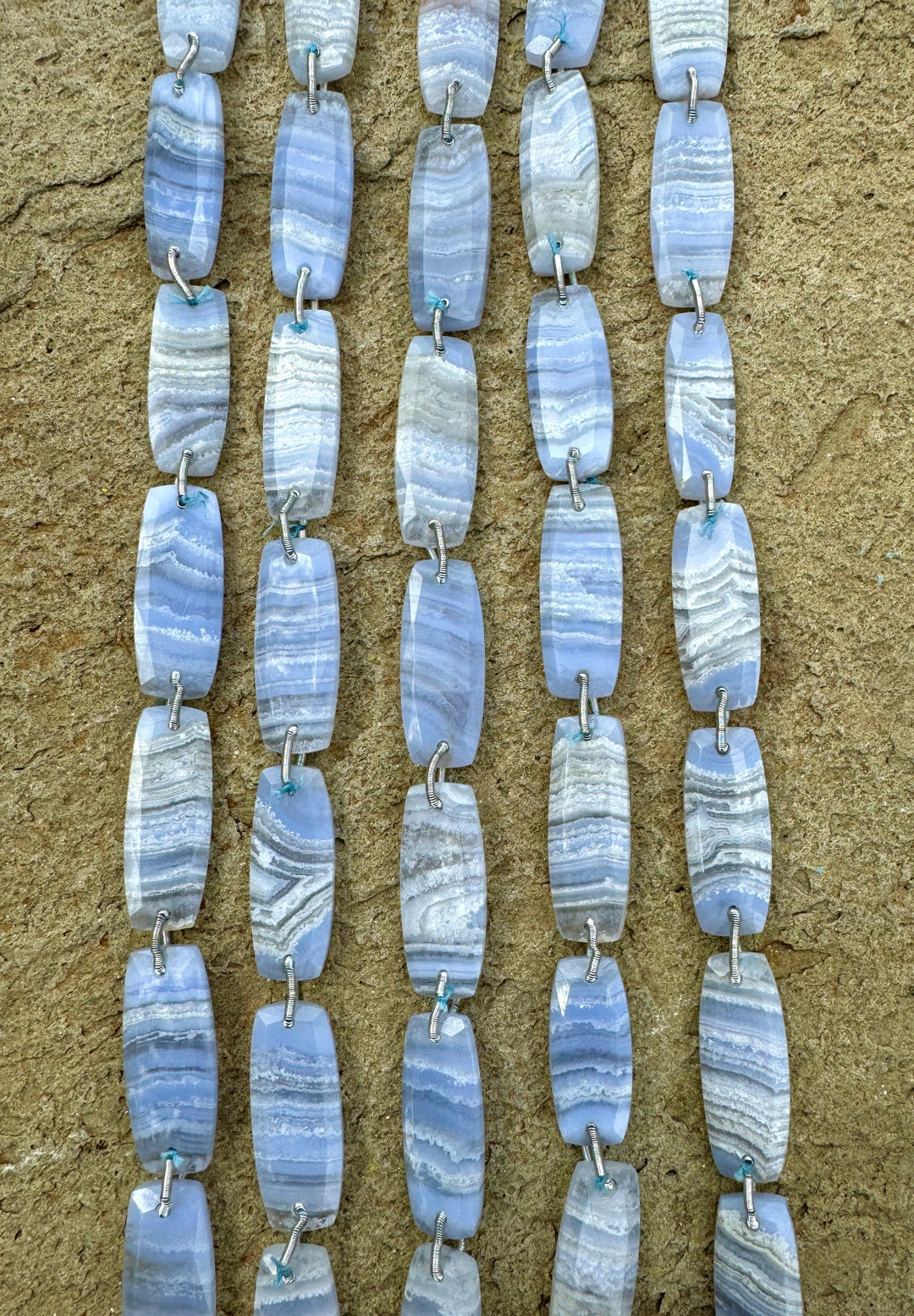 Blue Lace Agate Fancy Faceted Beads 10x27mm (8 inches/ 7