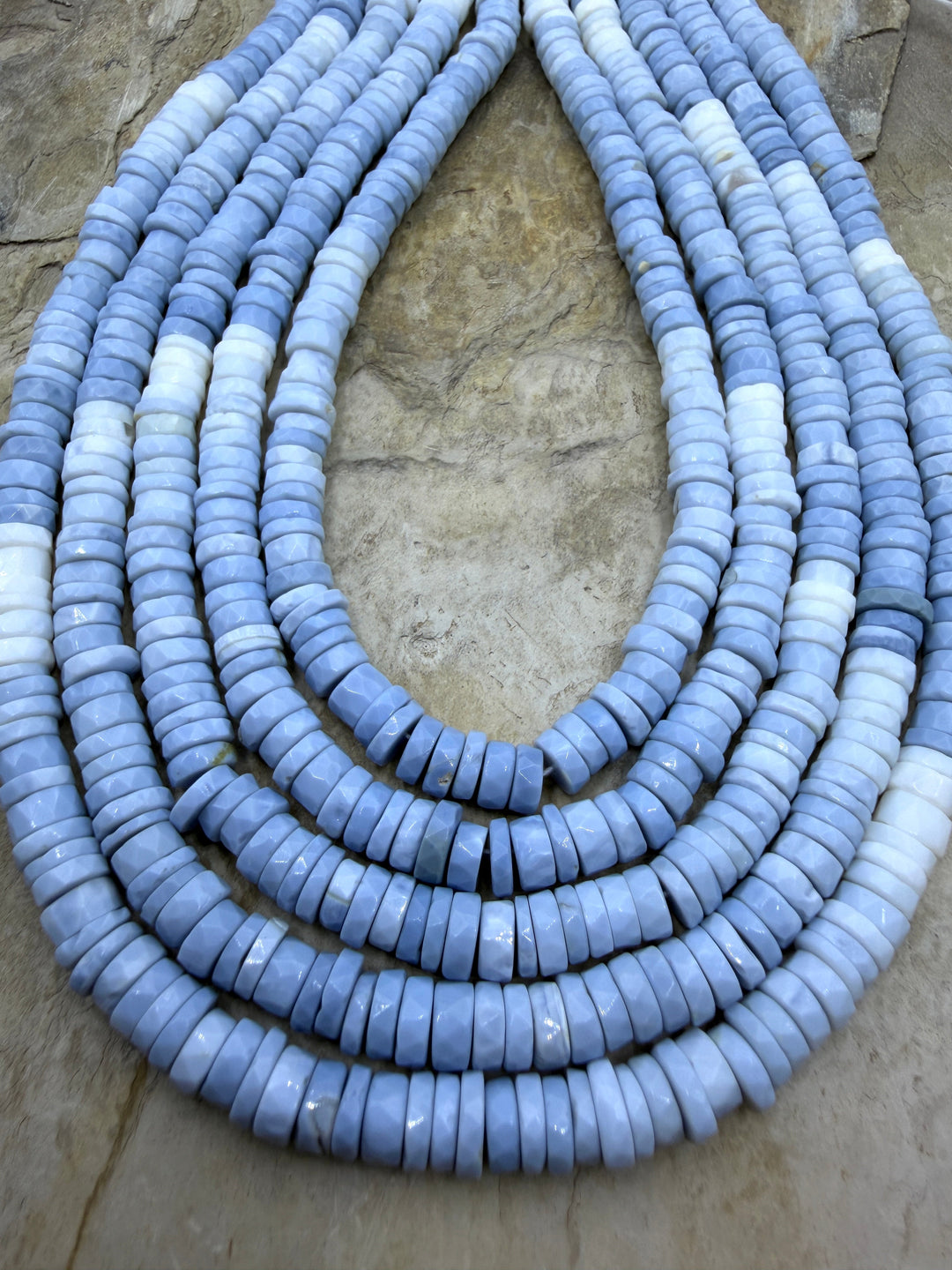 Blue Owyhee Opal 6-7mm Faceted Heishi Beads 16 Inch Strand