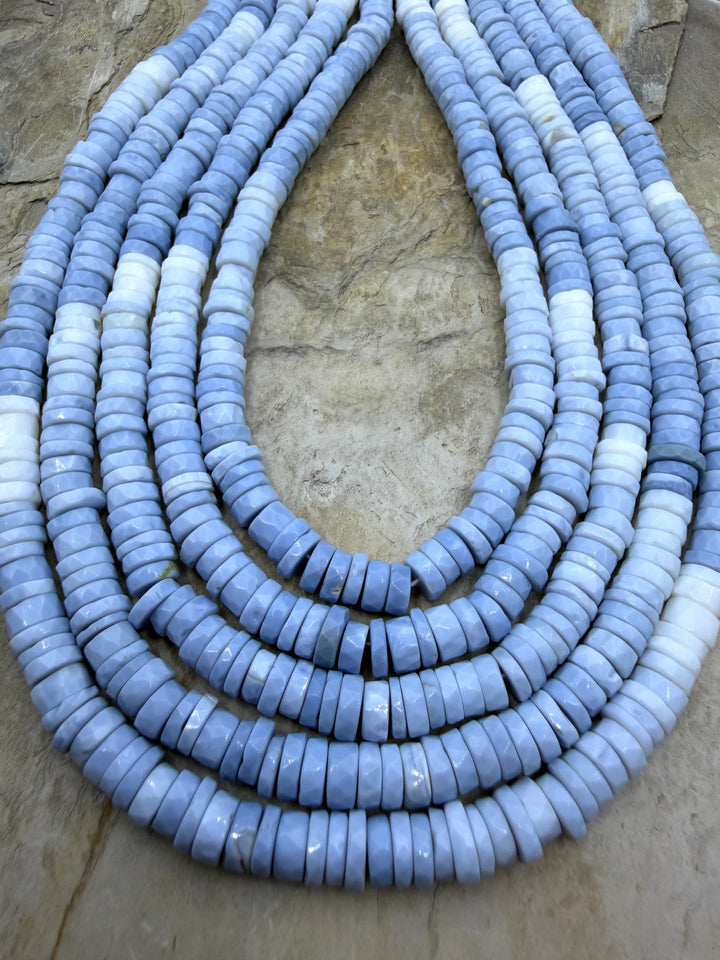 Blue Owyhee Opal 6-7mm Faceted Heishi Beads 16 Inch Strand