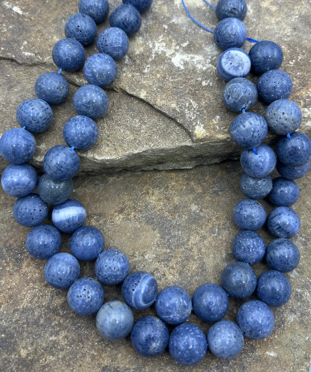 Blue Sponge Coral BIG Round Beads 16mm 16 Inch Strand/25