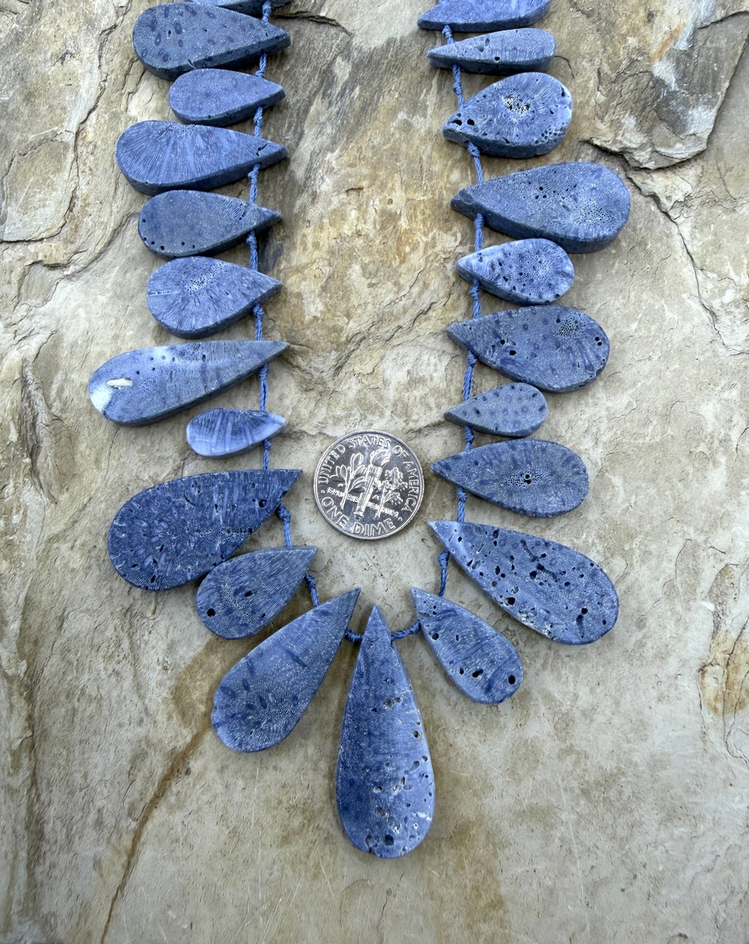 Blue Sponge Coral Teardrop Beads 7x22-16x30mm 14 Inch