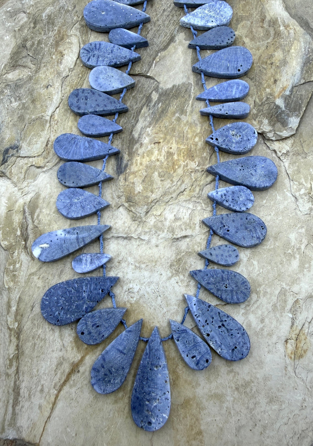 Blue Sponge Coral Teardrop Beads 7x22-16x30mm 14 Inch