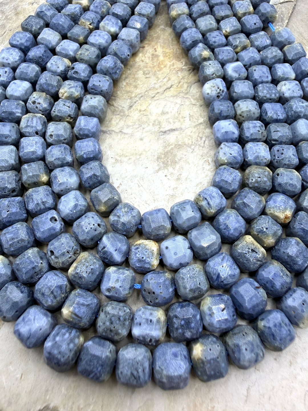 Blue Sponge Faceted Cube Beads 8mm 1.5 Inch Strand/16