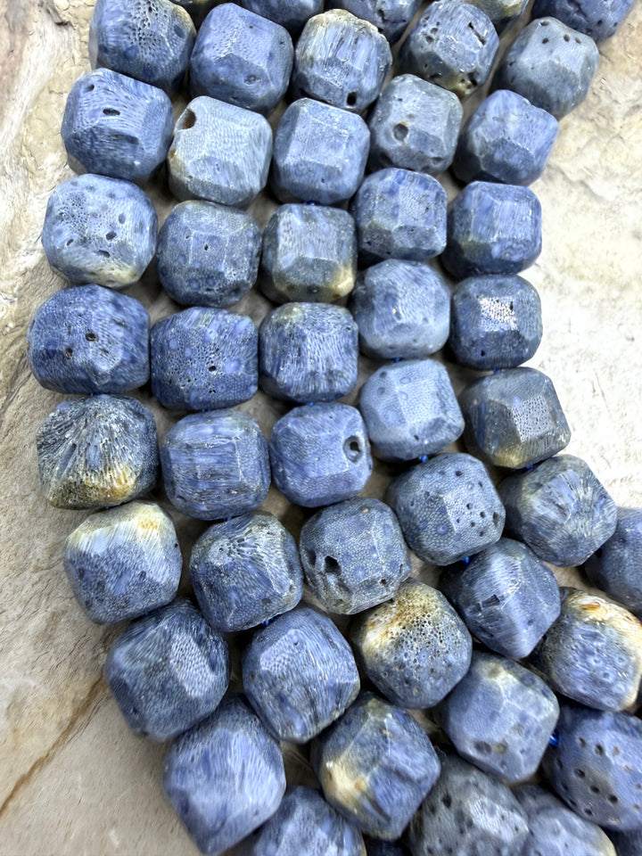 Blue Sponge Faceted Cube Beads 8mm 1.5 Inch Strand/16