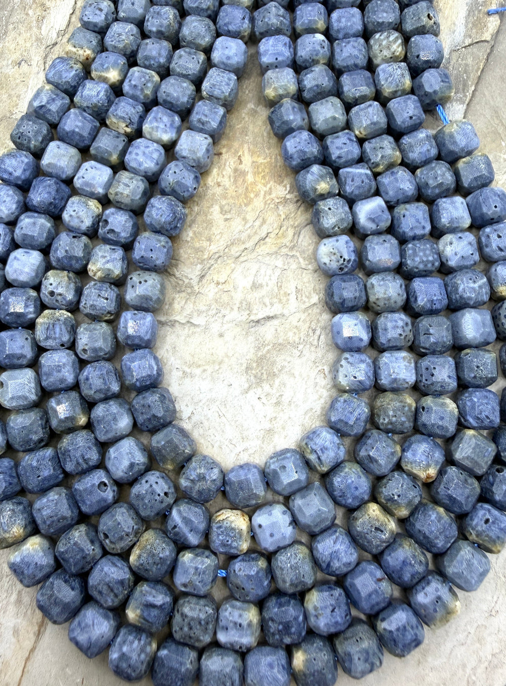 Blue Sponge Faceted Cube Beads 8mm 1.5 Inch Strand/16