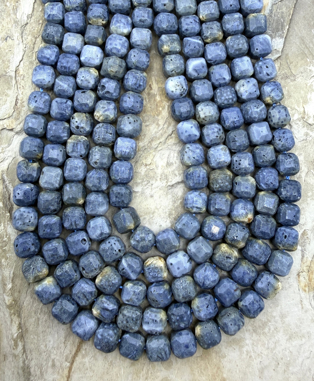 Blue Sponge Faceted Cube Beads 8mm 1.5 Inch Strand/16