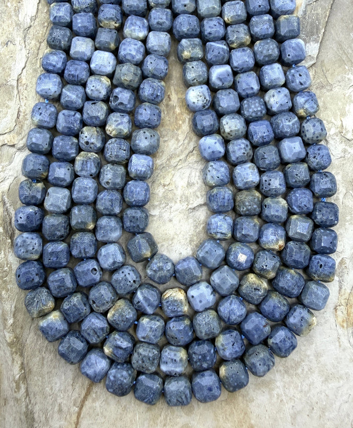 Blue Sponge Faceted Cube Beads 8mm 1.5 Inch Strand/16