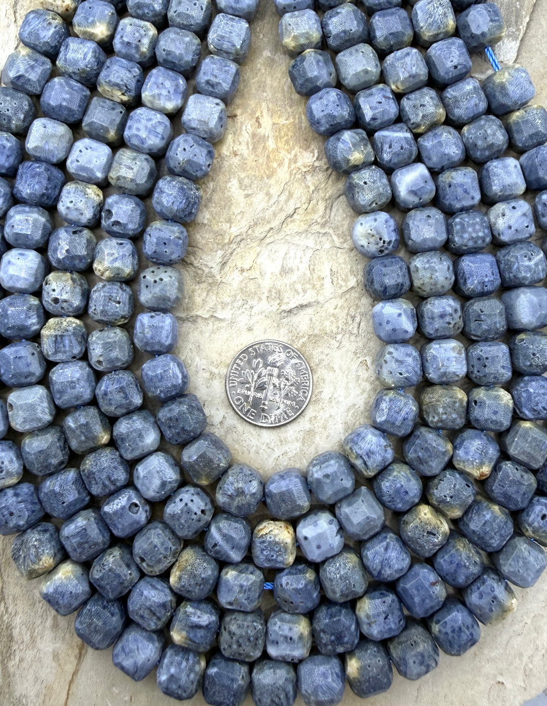 Blue Sponge Faceted Cube Beads 8mm 1.5 Inch Strand/16