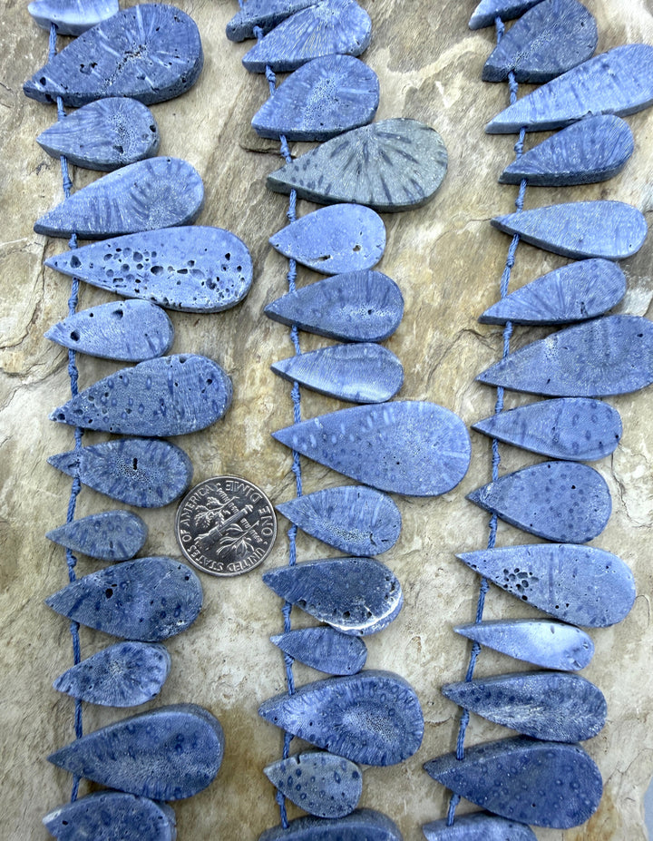 Blue Sponge Faceted Teardrop Beads 7x22-16x30mm 14 Inch