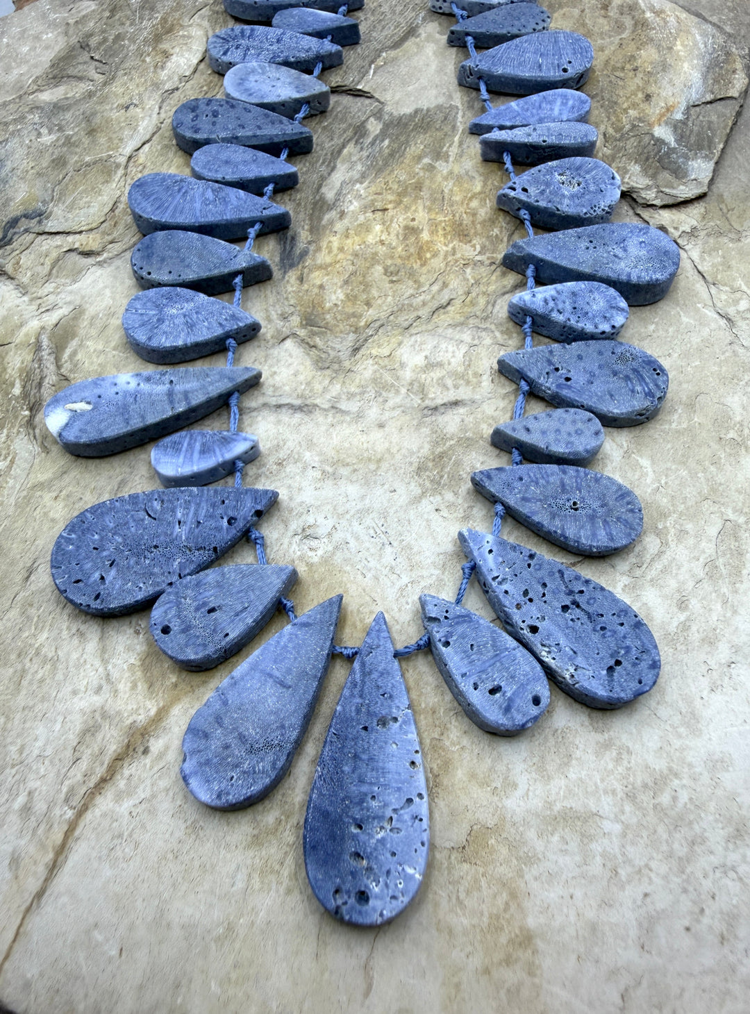 Blue Sponge Faceted Teardrop Beads 7x22-16x30mm 14 Inch