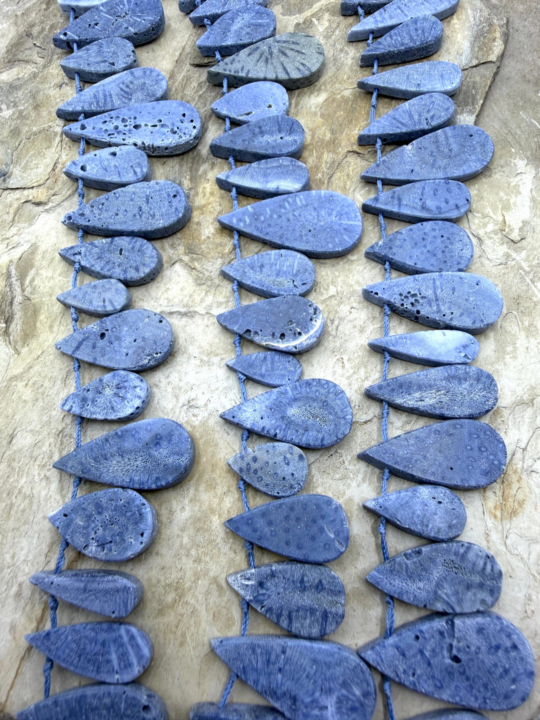 Blue Sponge Faceted Teardrop Beads 7x22-16x30mm 14 Inch