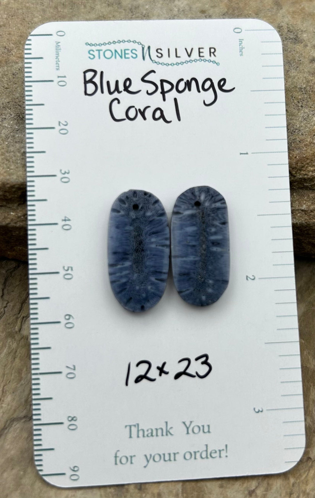 Blue Sponge Matching Earring Slab Bead Pair 12x23mm - Coral