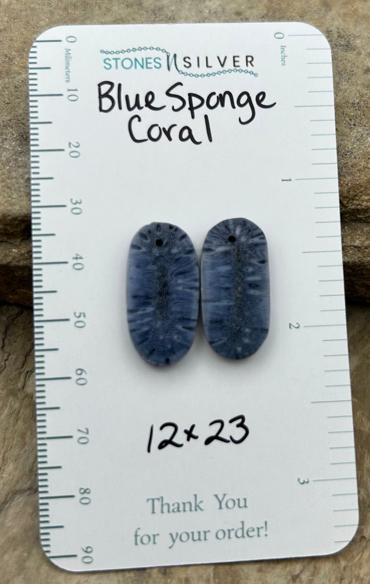 Blue Sponge Matching Earring Slab Bead Pair 12x23mm - Coral