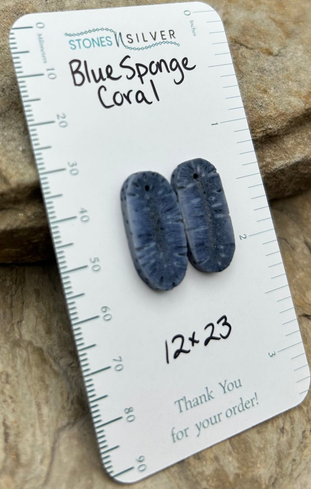 Blue Sponge Matching Earring Slab Bead Pair 12x23mm - Coral