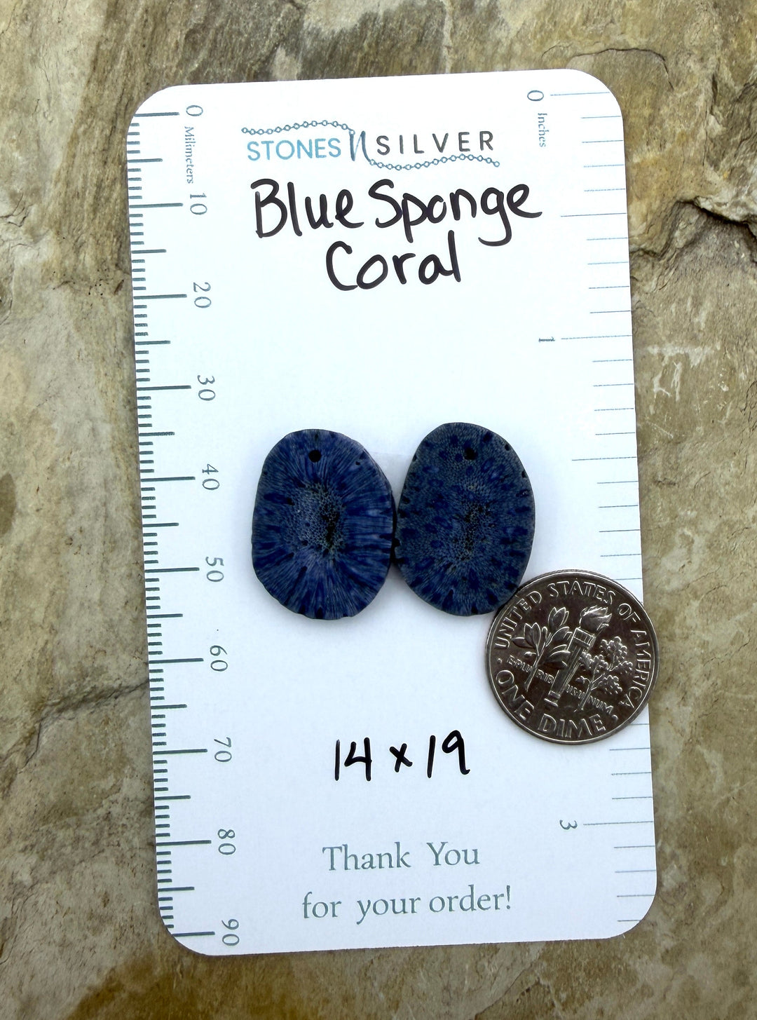 Blue Sponge Matching Earring Slab Bead Pair 14x19mm - Coral