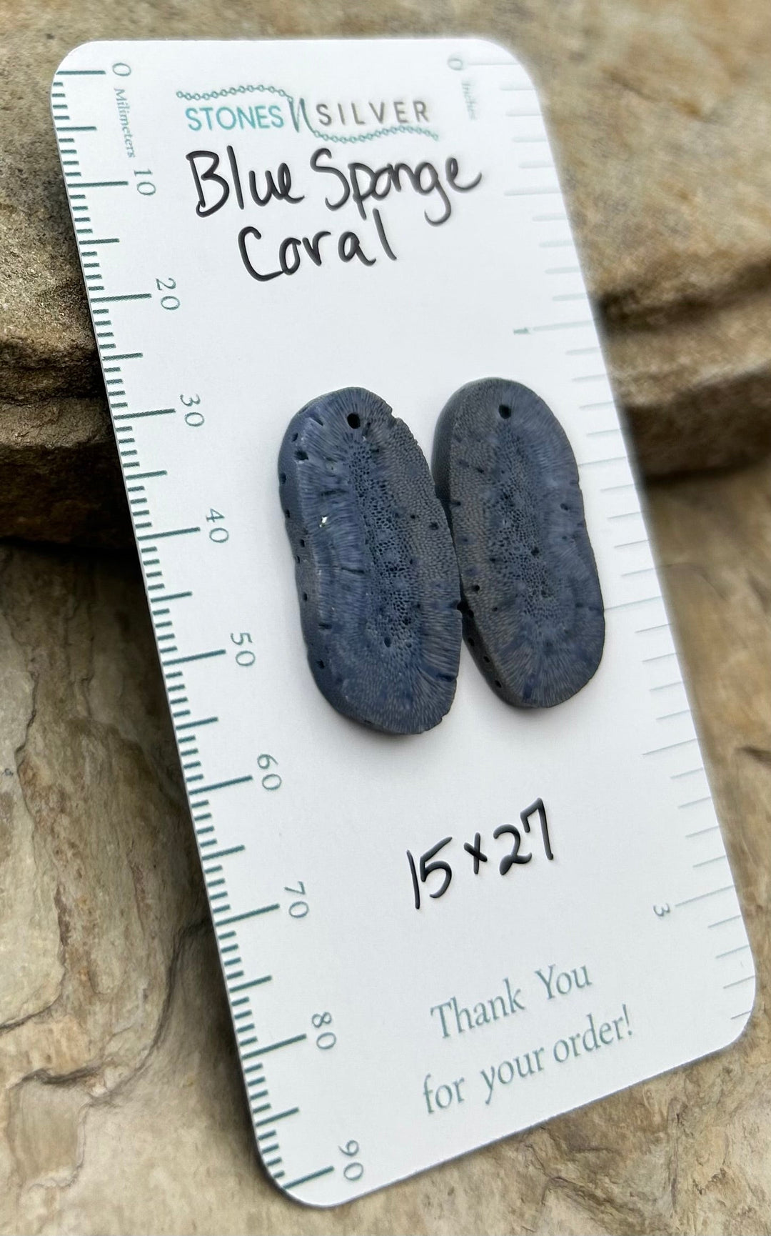Blue Sponge Matching Earring Slab Bead Pair 15x27mm - Coral