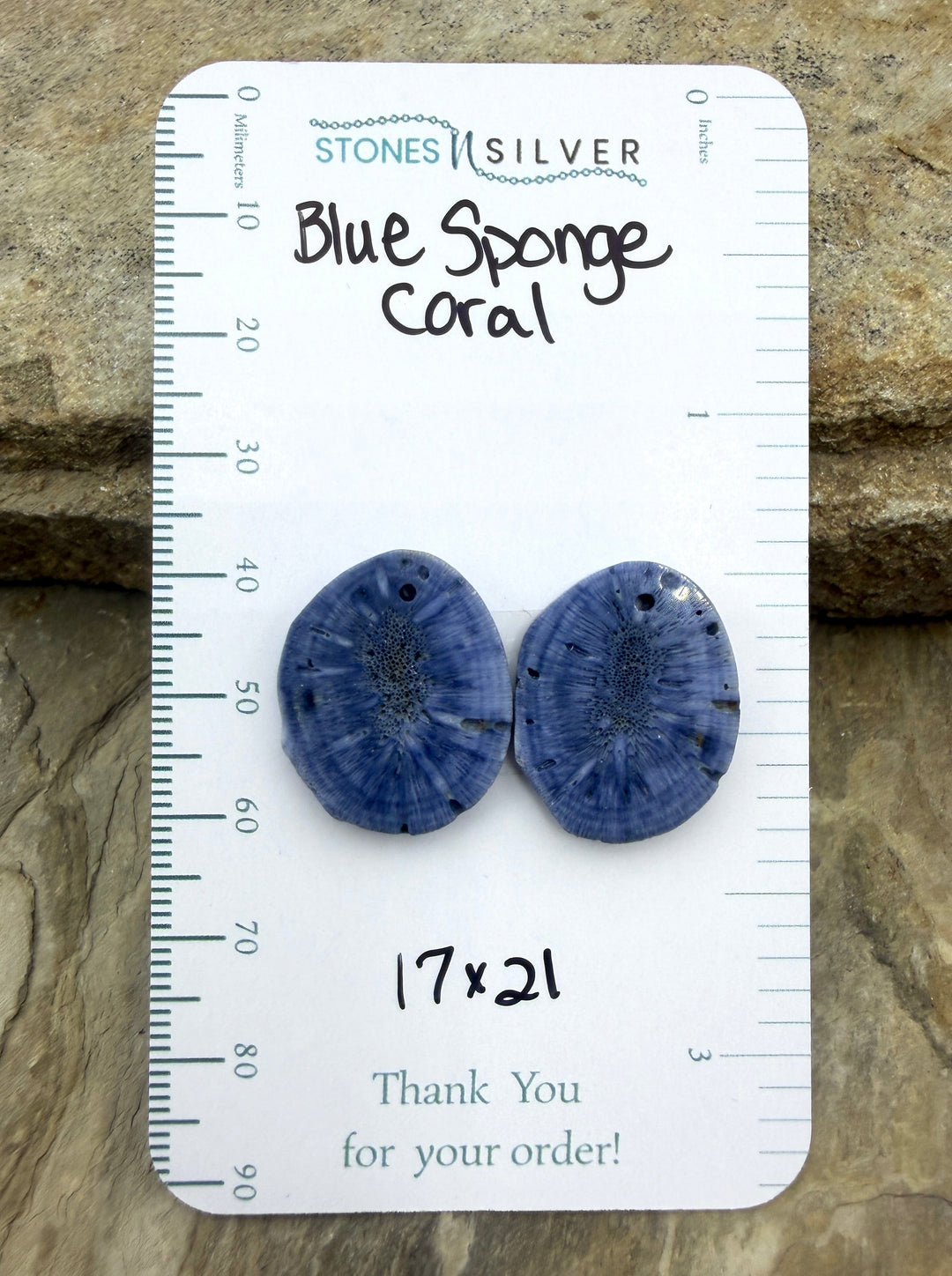 Blue Sponge Matching Earring Slab Bead Pair 17x21mm - Coral