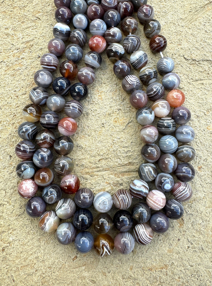 Botswana Banded Agate (Africa) 12mm Round Bead Strand 16