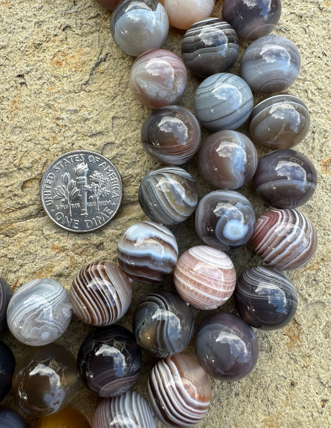 Botswana Banded Agate (Africa) 12mm Round Bead Strand 16