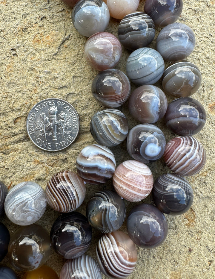 Botswana Banded Agate (Africa) 12mm Round Bead Strand 16