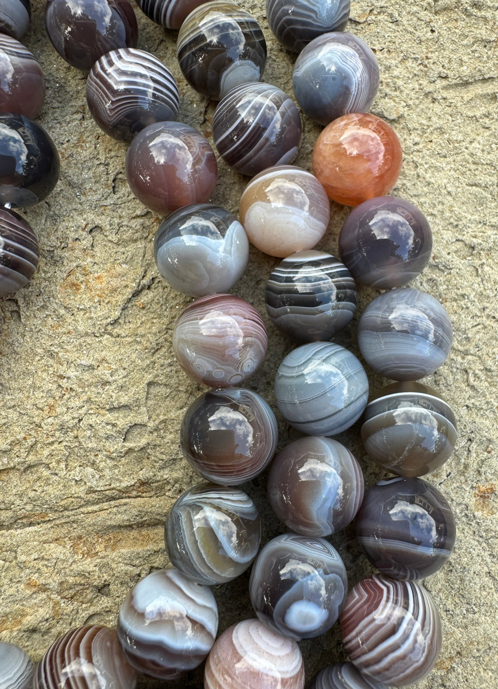 Botswana Banded Agate (Africa) 12mm Round Bead Strand 16