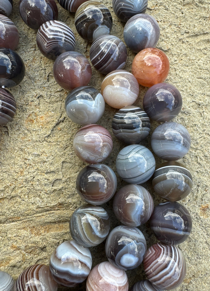 Botswana Banded Agate (Africa) 12mm Round Bead Strand 16