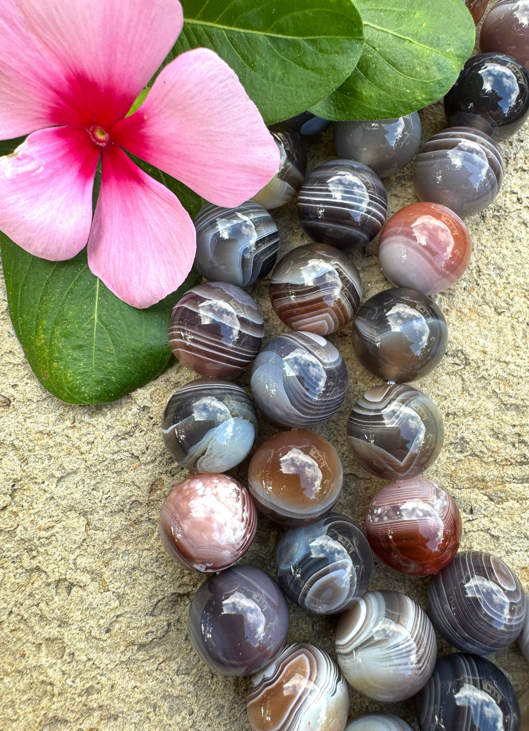 Botswana Banded Agate (Africa) 12mm Round Bead Strand 16