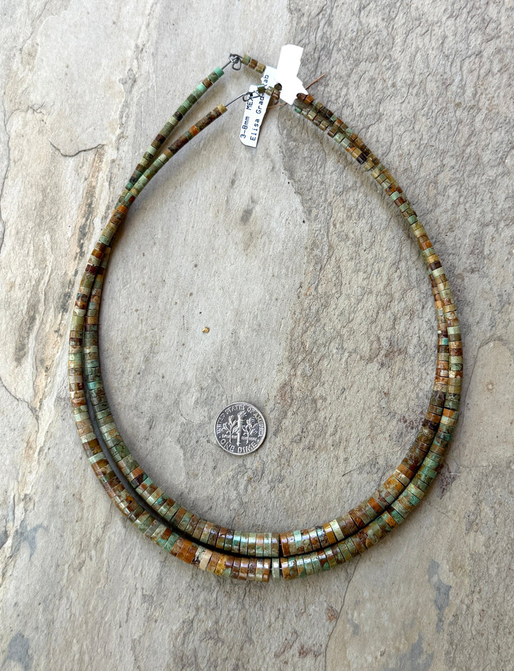Brown/Green Elisa Turquoise (Mexico) Graduated Heishi 3-8mm