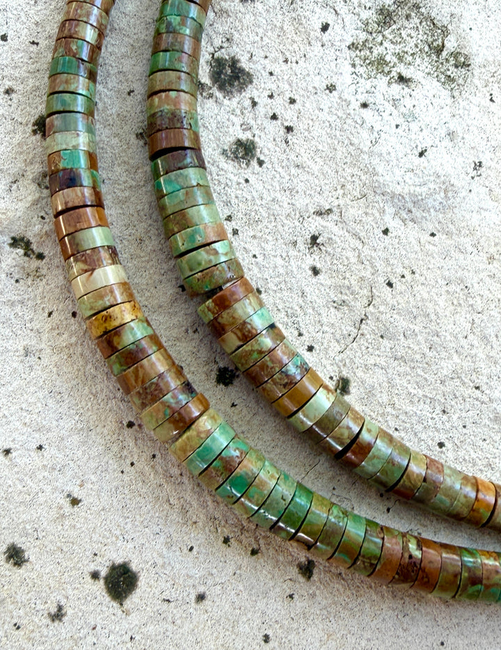 Brown/Green Elisa Turquoise (Mexico) Graduated Heishi 3-8mm