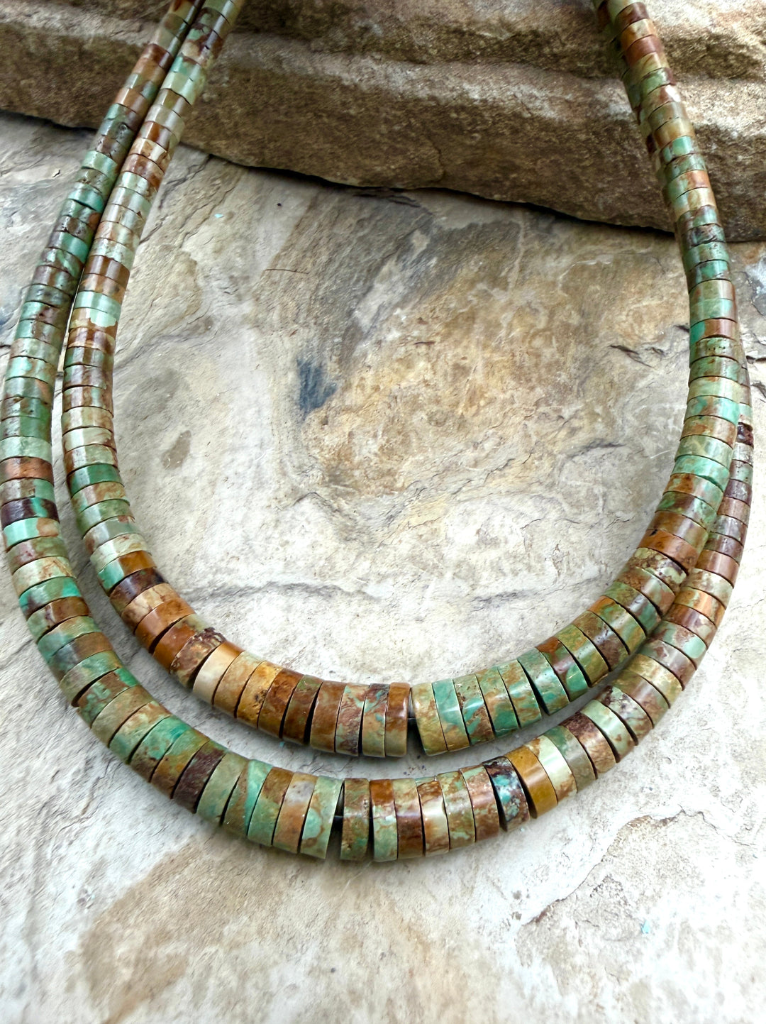 Brown/Green Elisa Turquoise (Mexico) Graduated Heishi 3-8mm