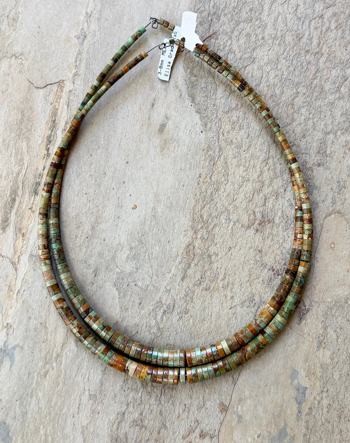 Brown/Green Elisa Turquoise (Mexico) Graduated Heishi 3-8mm
