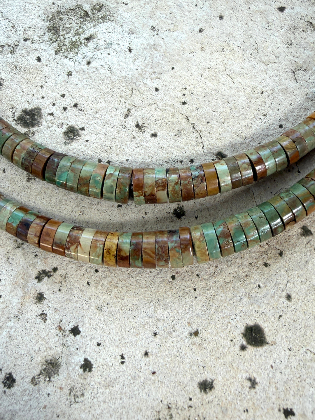 Brown/Green Elisa Turquoise (Mexico) Graduated Heishi 3-8mm