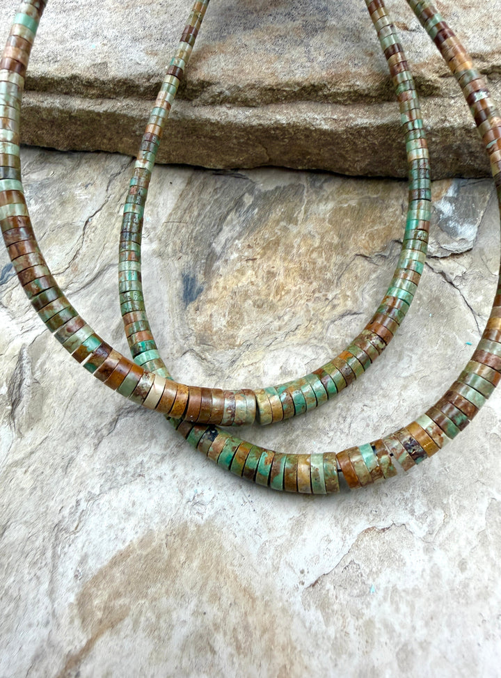 Brown/Green Elisa Turquoise (Mexico) Graduated Heishi 3-8mm