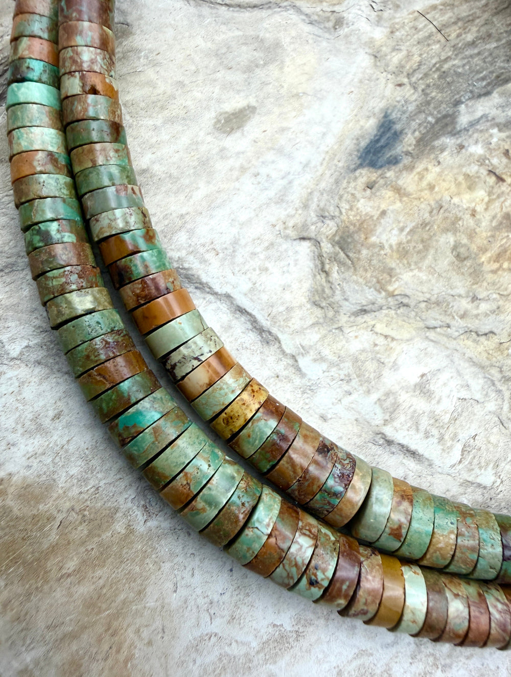 Brown/Green Elisa Turquoise (Mexico) Graduated Heishi 3-8mm