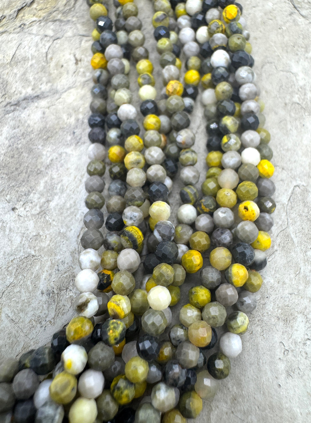 Bumblebee Jasper Micro Faceted 3mm Round Beads 13 Inch