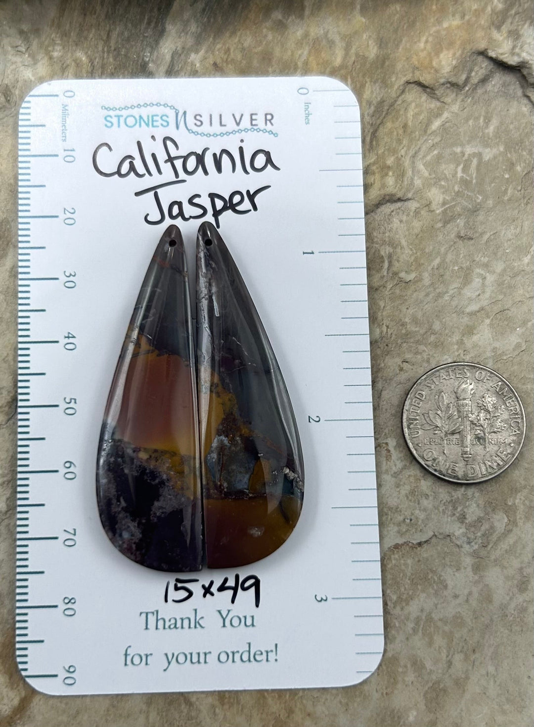 California Jasper Matching Earring Slab Bead Pair 15x49mm