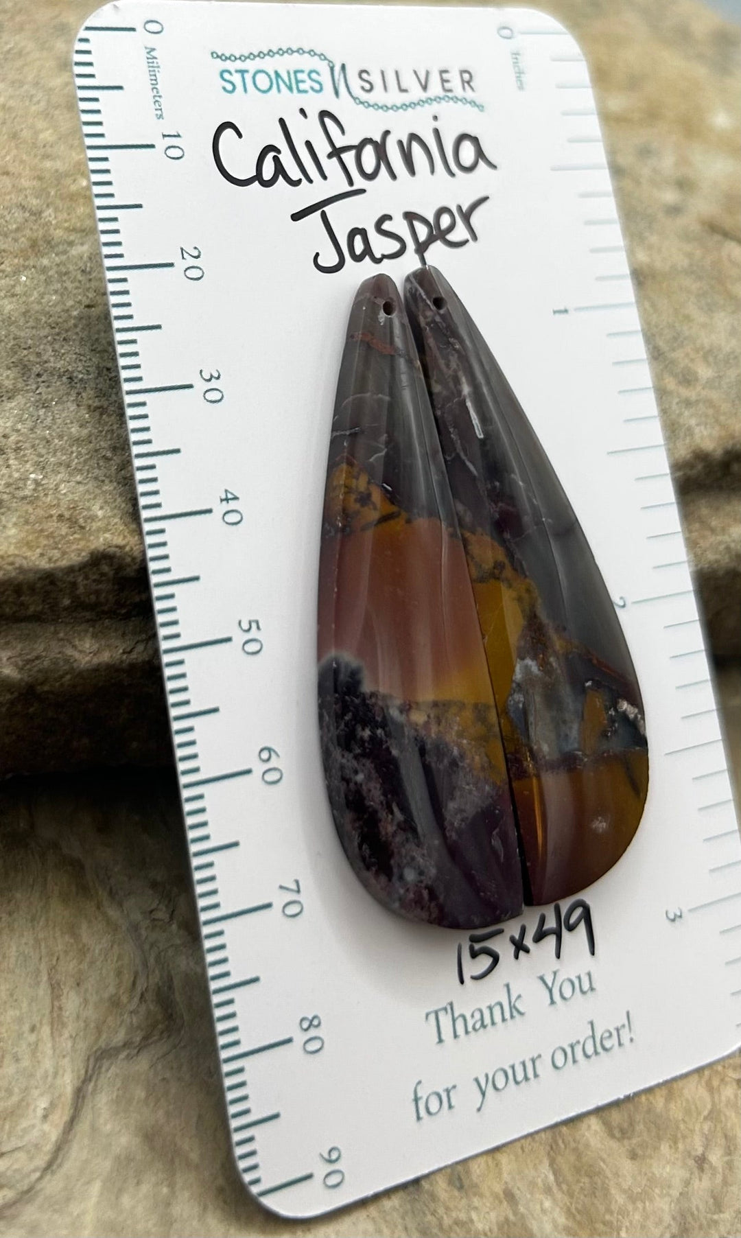 California Jasper Matching Earring Slab Bead Pair 15x49mm