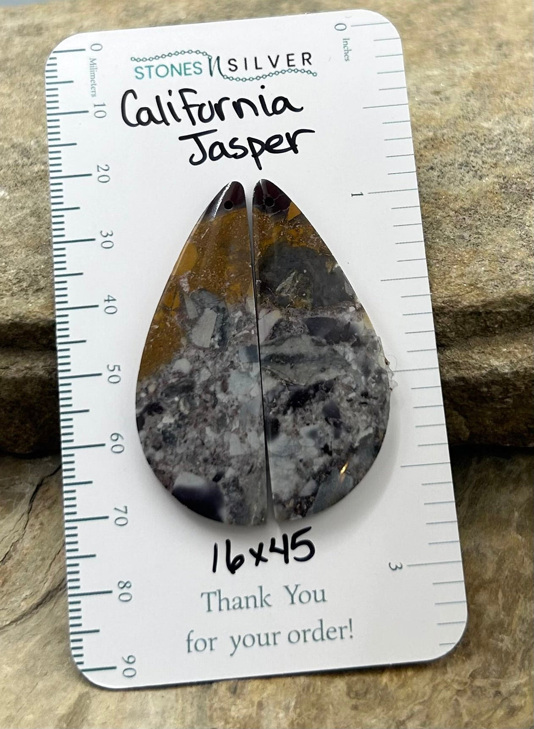 California Jasper Matching Earring Slab Bead Pair 16x45mm