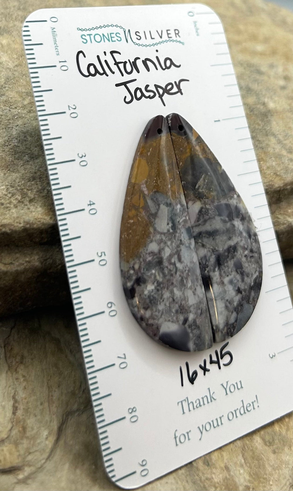 California Jasper Matching Earring Slab Bead Pair 16x45mm