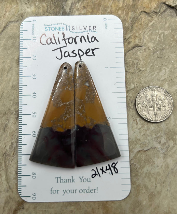 California Jasper Matching Earring Slab Bead Pair 21x48mm