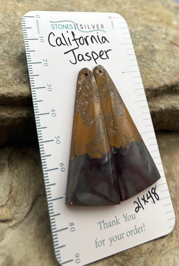California Jasper Matching Earring Slab Bead Pair 21x48mm
