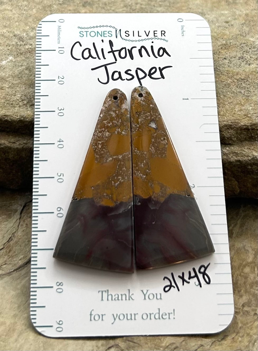 California Jasper Matching Earring Slab Bead Pair 21x48mm