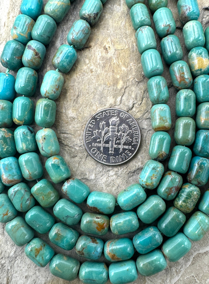 Campitos (Mex) Turquoise 6x8mm Tube/Barrel Beads 8 Inch
