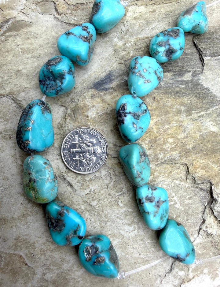 Campitos (Mex) Turquoise 7 Bead Focal Strand with Pyrite